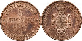 Germany, Kingdom of Saxony, Johann V, 5 Pfennig Dresden 1869 B
