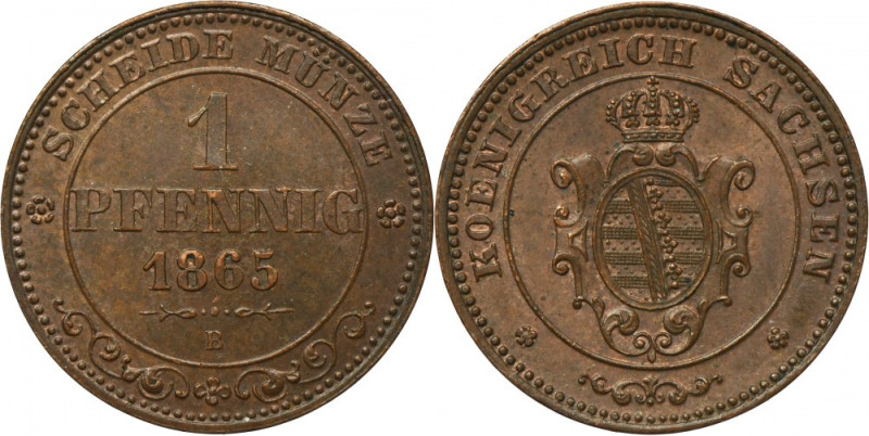Germany, Saxony, Johann V, 1 Pfennig Dresden 1865 B - ex. Dr. Max Blaschegg Vari...