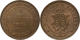 Germany, Saxony, Johann V, 1 Pfennig Dresden 1865 B - ex. Dr. Max Blaschegg
