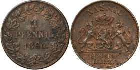 Germany, Duchy of Nassau, Adolph, 1 Kreuzer Wiesbaden 1860