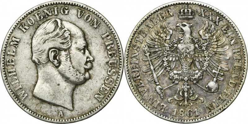 Germany, Kingdom of Prussia, Wilhelm I, Thaler Berlin 1861 A Variety with letter...
