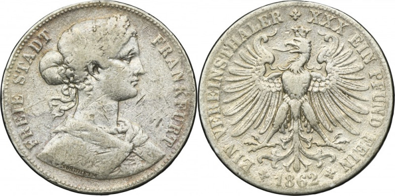 Germany, Free City of Frankfurt, Thaler 1862 Silver '900'. 
 Diameter 33 mm, we...