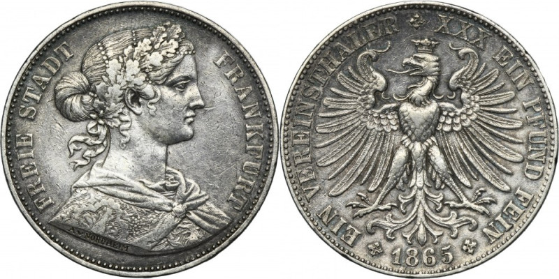 Germany, Free City of Frankfurt, Thaler 1865 Silver '900'. 
 Diameter 33 mm, we...
