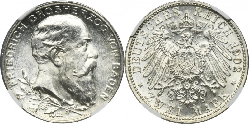 Germany, Baden, Friedrich I, 2 Mark Karlsruhe 1902 G - NGC MS62 Issue on the occ...