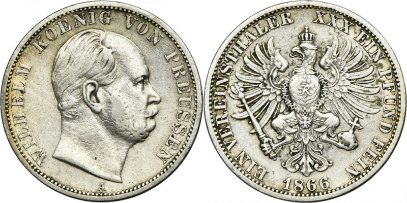 Germany, Kingdom of Prussia, Wilhelm I, Thaler Berlin 1866 A Variety with letter...