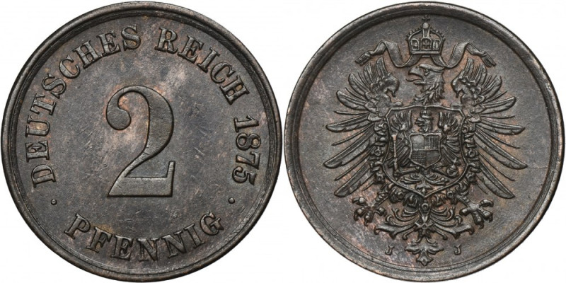 Germany, German Empire, Wilhelm I, 2 Pfennig Hamburg 1875 J Variety with letter ...