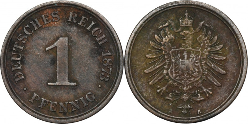 Germany, German Empire, Wilhelm I, 1 Pfennig Berlin 1873 A Variety with letter A...
