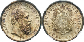 Germany, Kingdom of Württemberg, Karl von Württemberg, 5 Mark Stuttgart 1876 F - NGC MS61