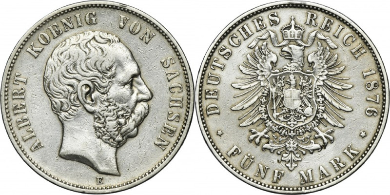 Germany, Kingdom of Saxony, Albert, 5 Mark Muldenhütten 1876 E Variety with lett...