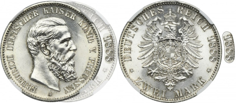 Germany, Kingdom of Prussia, Friedrich III, 2 Mark Berlin 1888 A - NGC MS64 Rare...