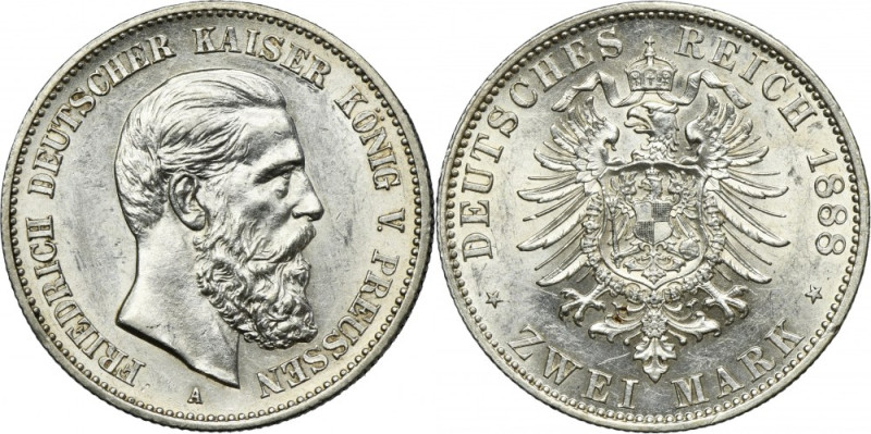 Germany, Kingdom of Prussia, Friedrich III, 2 Mark Berlin 1888 A Variety with le...