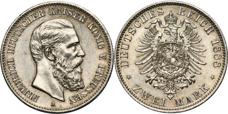 Germany, Kingdom of Prussia, Friedrich III, 2 Mark Berlin 1888 A Variety with le...
