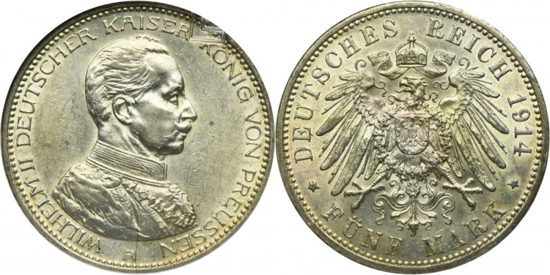 Germany, Kingdom of Prussia, William II, 5 Mark Berlin 1914 A Bust of emperor in...