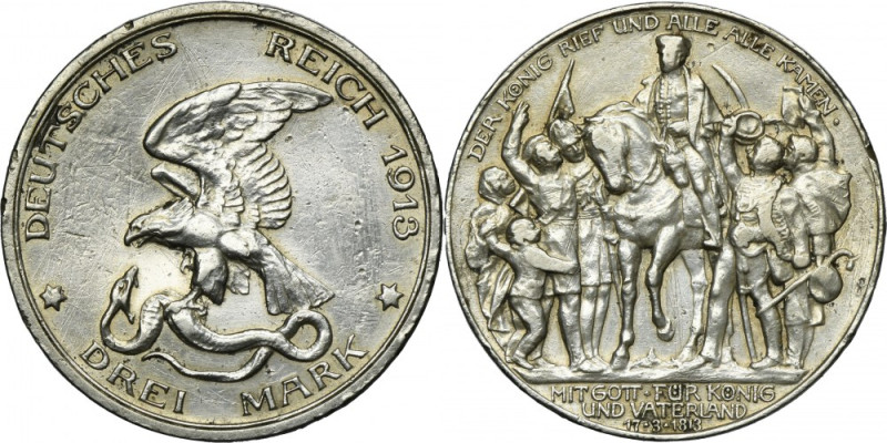 Germany, Kingdom of Prussia, Wilhelm II, 3 Mark Berlin 1913 A Issue minted on th...