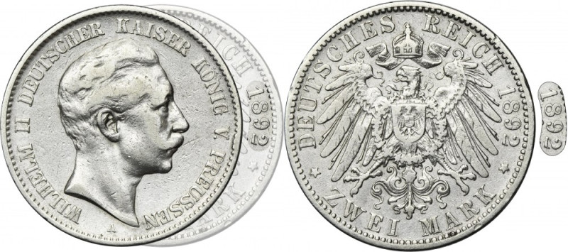 Germany, Kingdom of Prussia, Wilhelm II, 2 Mark Berlin 1892 A - RARE Rare vintag...