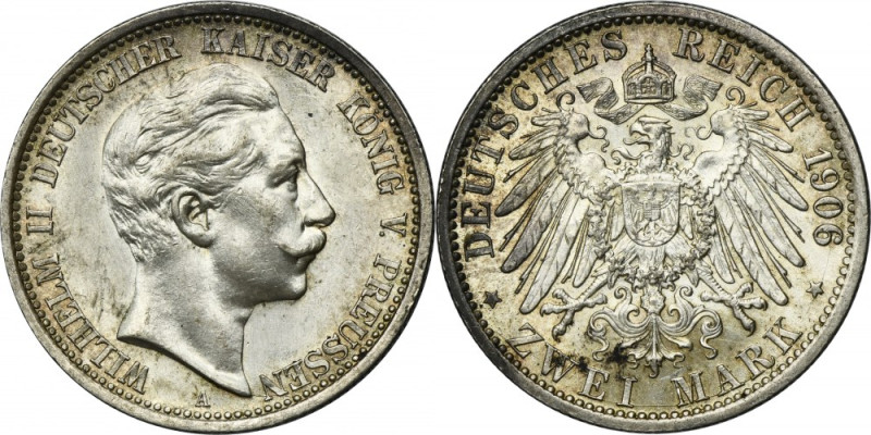 Germany, Kingdom of Prussia, Wilhelm II, 2 Mark Berlin 1906 A Silver '900'. Cart...
