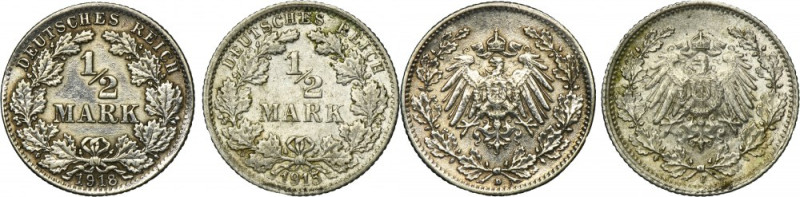 Set, Germany, German Empire, Wilhelm II, 1/2 Mark 1915 and 1918 (2 pcs.) Set of ...