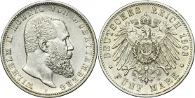 Germany, Kingdom of Württemberg, Wilhelm II, 5 Mark Stuttgart 1903 F