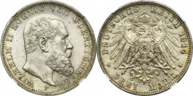 Germany, Kingdom of Württemberg, Wilhelm II, 3 Mark Stuttgart 1914 F - NGC MS62