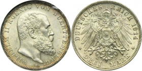 Germany, Kingdom of Württemberg, Wilhelm II, 3 Mark Stuttgart 1914 F