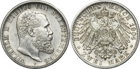 Germany, Kingdom of Württemberg, Wilhelm II, 2 Mark Stuttgart 1904 F
