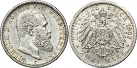 Germany, Württemberg, Wilhelm II, 2 Mark Stuttgart 1907 F
