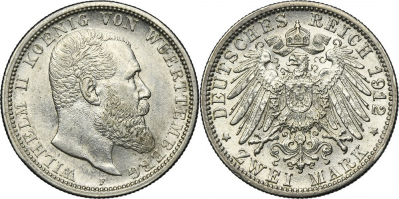 Germany, Kingdom of Württemberg, Wilhelm II, 2 Mark Stuttgart 1912 F Silver '900...