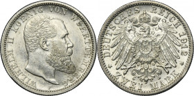 Germany, Kingdom of Württemberg, Wilhelm II, 2 Mark Stuttgart 1912 F