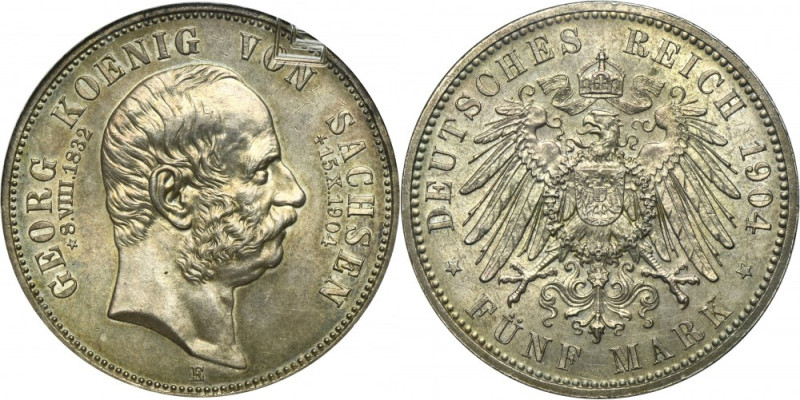Germany, Saxony, Georg I, 5 Posthumous Mark Muldenhütten 1904 E - RARE Rare issu...