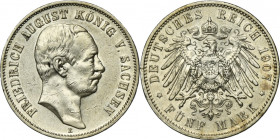 Germany, Saxony, Friedrich August III, 5 Mark Muldenhütten 1907 E