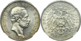 Germany, Kingdom of Saxony, Friedrich August III, 5 Mark Muldenhütten 1914 E - NGC MS62