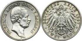 Germany, Kingdom of Saxony, Friedrich August III, 2 Mark Muldenhütten 1907 E