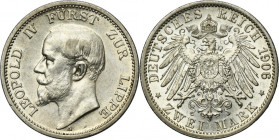 Germany, Principality of Lippe, Leopold IV, 2 Mark Berlin 1906 A - VERY RARE