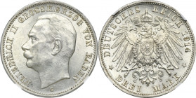 Germany, Grand Duchy of Baden, Friedrich II, 3 Mark Karlsruhe 1914 G - NGC MS61