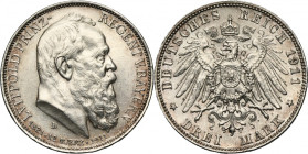 Germany, Bavaria, Regent Luitpold, 3 Mark Munich 1911 D