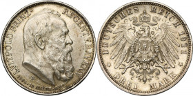 Germany, Bavaria, Regent Luitpold, 3 Mark Munich 1911 D