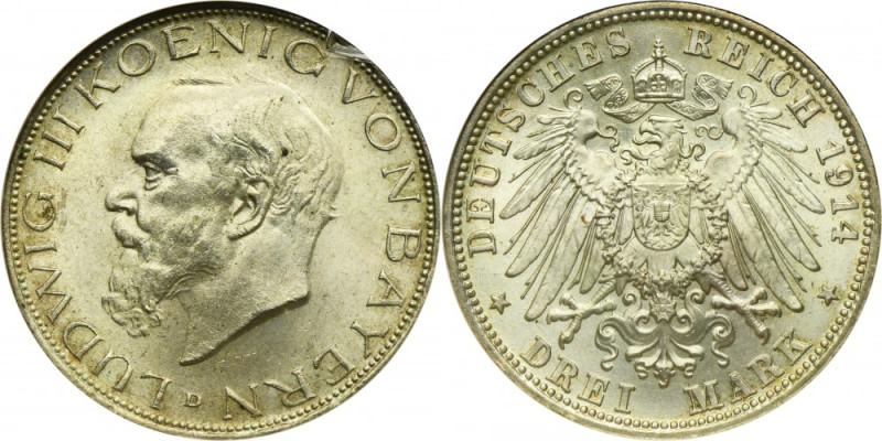 Germany, Kingdom of Bavaria, Ludwig III, 3 Mark Munich 1914 D Silver '900'. Coin...