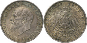 Germany, Kingdom of Bavaria, Ludwig III, 3 Mark Munich 1914 D