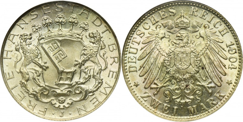 Germany, City of Bremen, 2 Mark Hamburg 1904 J Silver '900'. Coin in slab GCN gr...