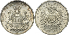Germany, City of Hamburg, 5 Mark 1913 J - NGC MS61