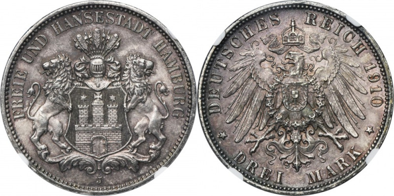 Germany, City of Hamburg, 3 Mark 1910 J - NGC MS63 Municipal issue of Hamburg. S...