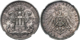 Germany, City of Hamburg, 3 Mark 1910 J - NGC MS63