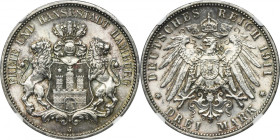 Germany, City of Hamburg, 3 Mark 1911 J - NGC MS63