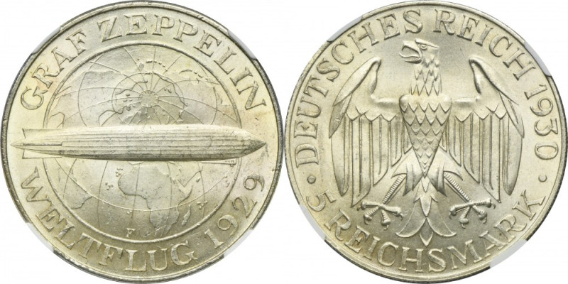 Germany, Weimar Republic, 5 Mark Stuttgart 1930 F - Graf Zeppelin - NGC MS64 Iss...
