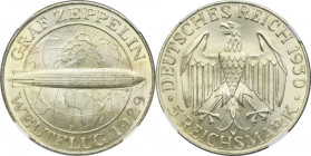 Germany, Weimar Republic, 5 Mark Stuttgart 1930 F - Graf Zeppelin - NGC MS64