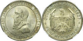 Germany, Weimar Republic, 5 Mark Stuttgart 1927 F - 450 Years of the University of Tübingen - NGC MS65