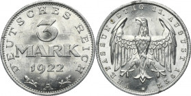 Germany, Weimar Republic, 3 Mark 1922 A - Weimar Constitution