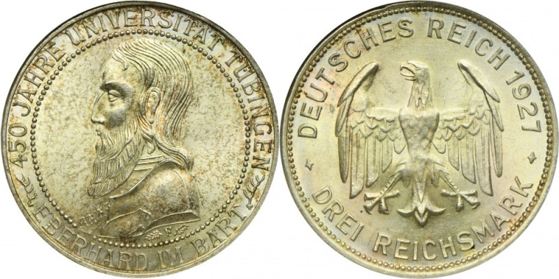 Germany, Weimar Republic, 3 Mark Stuttgart 1927 F - 450 Years of the University ...