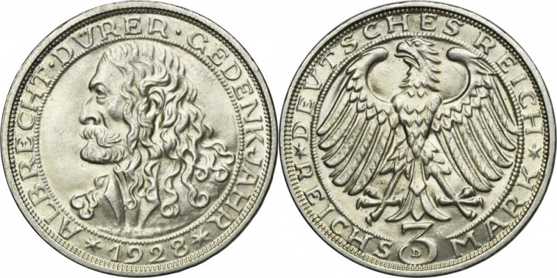 Germany, Wiemar Republic, 3 Mark Munich 1928 D - Albrecht Dürer Issue minted on ...