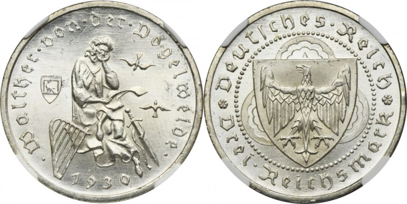 Germany, Weimar Republic, 3 Mark Berlin 1930 A - Walther Vogelweide - NGC MS65 I...